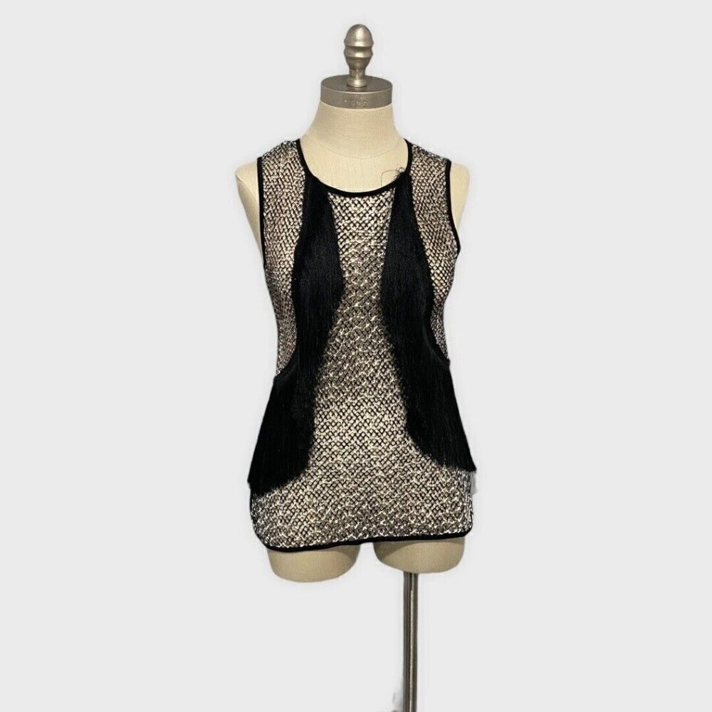 Anthropologie Yoana Baraschi Black Tribal Fringe Top Women's Small - Picture 2 of 7